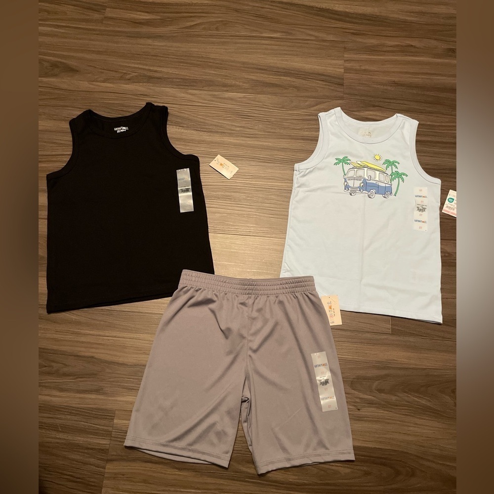 Garanimals Black and Light Blue Tanks with Gray Shorts Kids 3pc Matching Set -5T